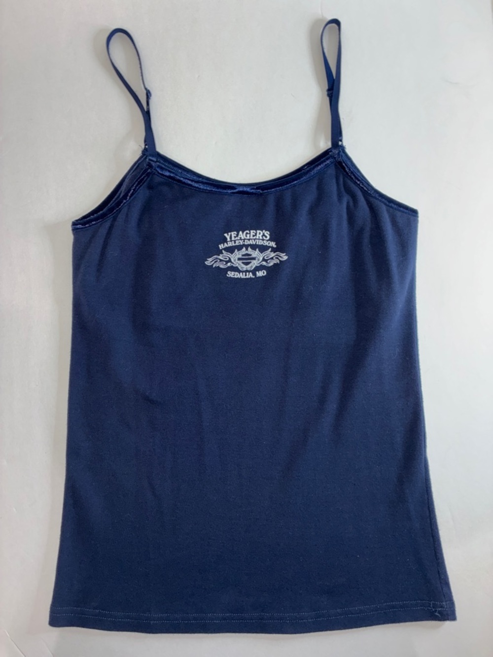 Harley-Davidson XL Women’s Dark Blue Cami  Top Silver Graphic Adjustable Straps - Picture 9 of 15